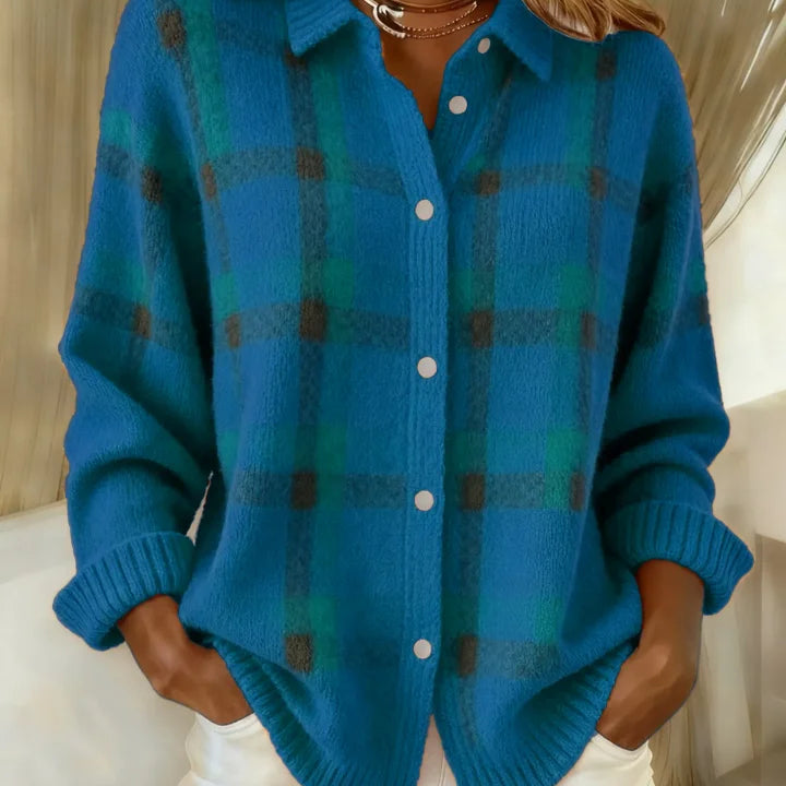 Victoria | Suéter Retro de Cuadros con Contraste Casual