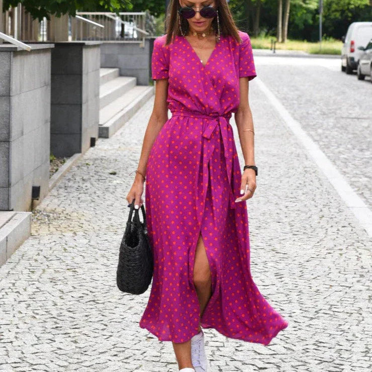 Barbara | Vestido midi cruzado de estilo vibrante