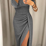 Adelai | Vestido midi sin hombros con abertura