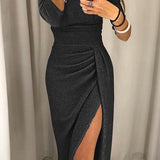 Adelai | Vestido midi sin hombros con abertura