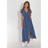 Barbara | Vestido midi cruzado de estilo vibrante