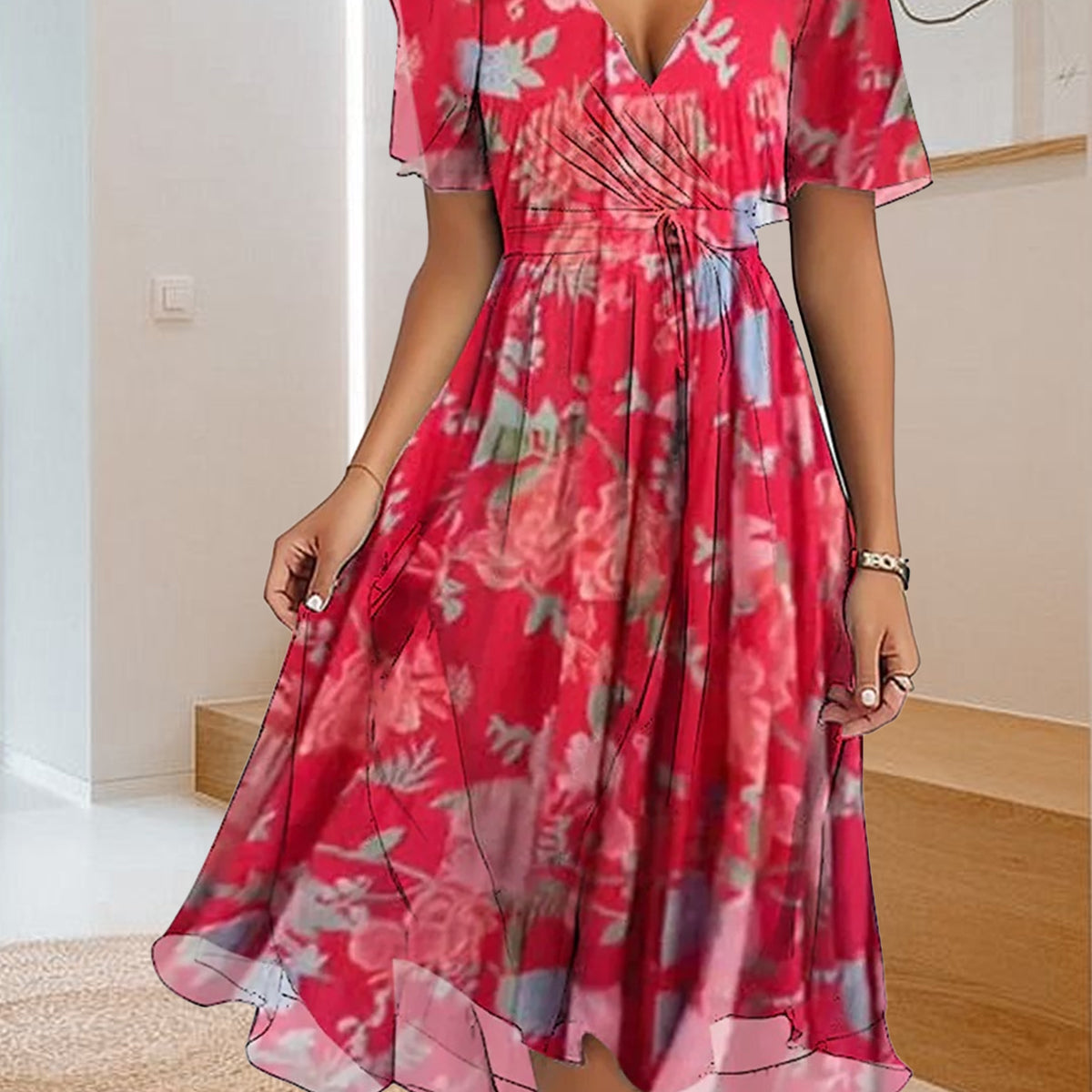 Alicja | Vestido casual con estampado sencillo y escote en V