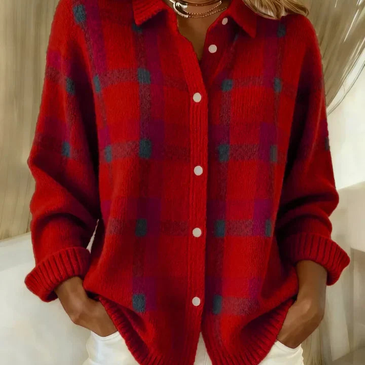 Victoria | Suéter Retro de Cuadros con Contraste Casual