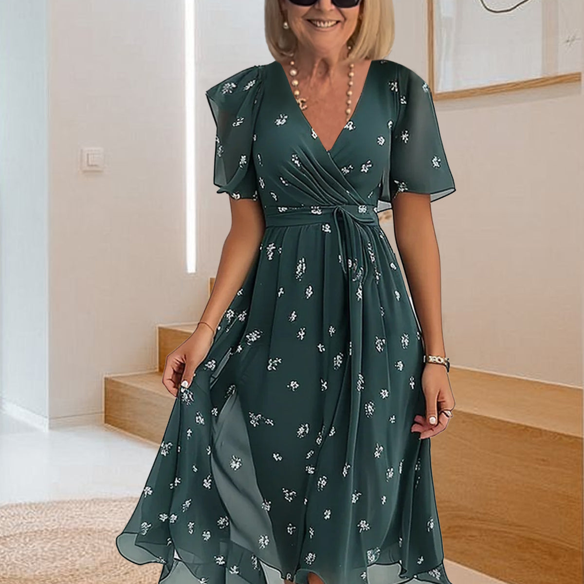 Alicja | Vestido casual con estampado sencillo y escote en V