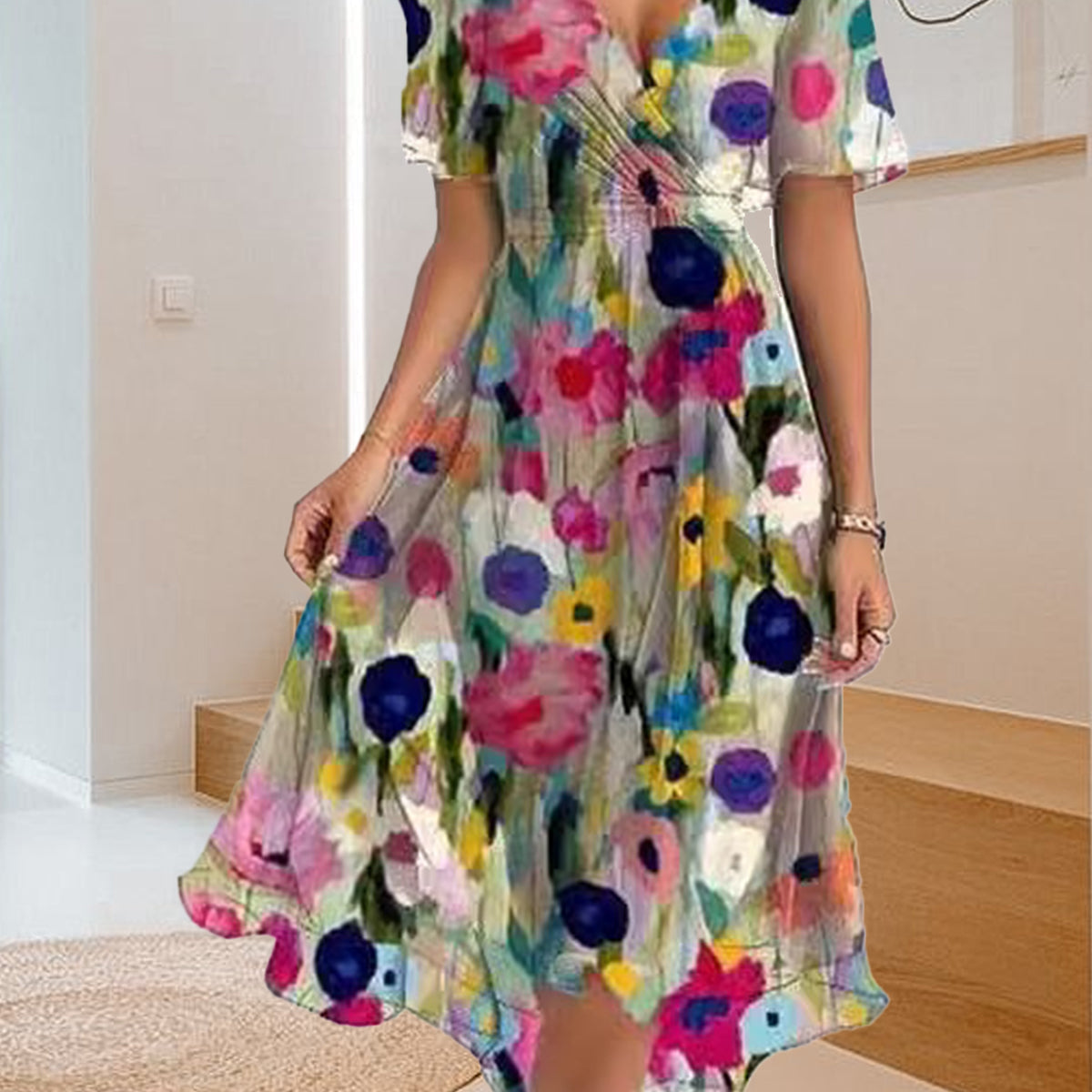 Alicja | Vestido casual con estampado sencillo y escote en V