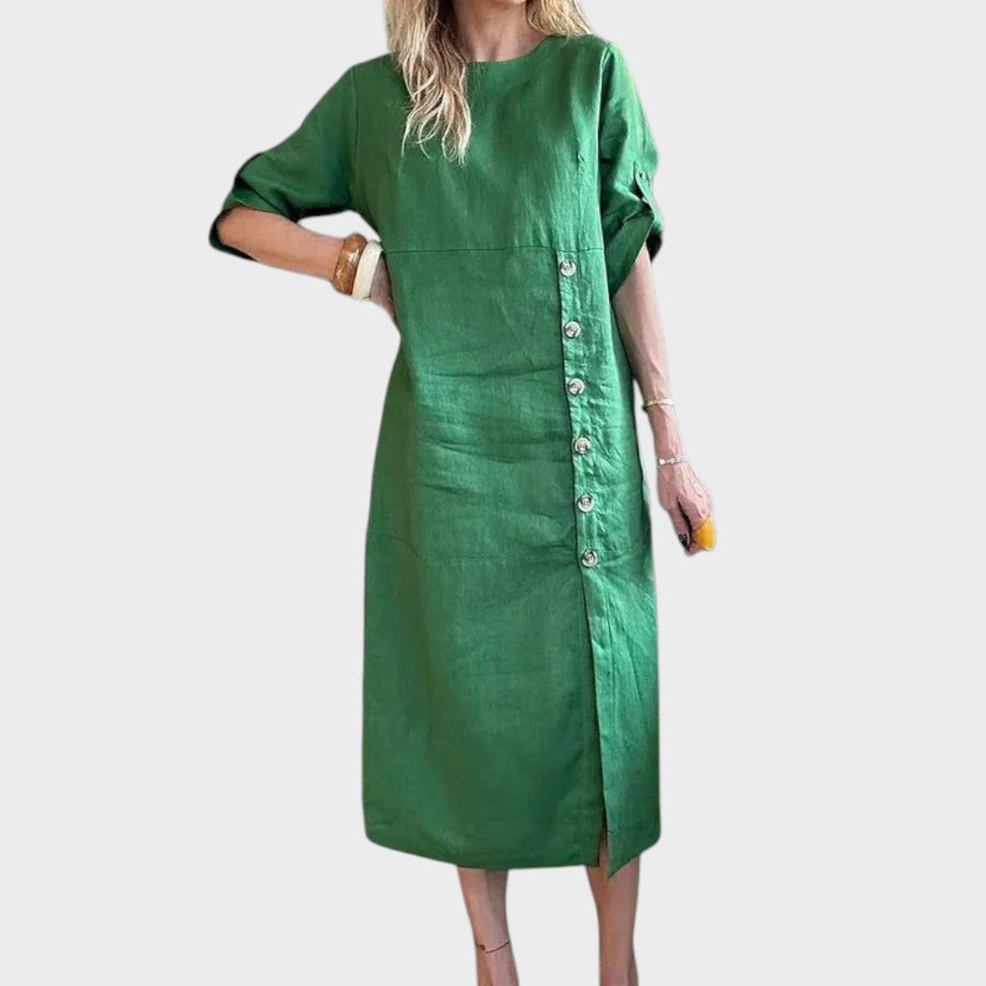 Adélia | Vestido De Algodón Y Lino Con Botones