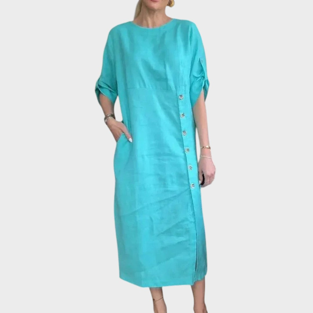 Adélia | Vestido De Algodón Y Lino Con Botones