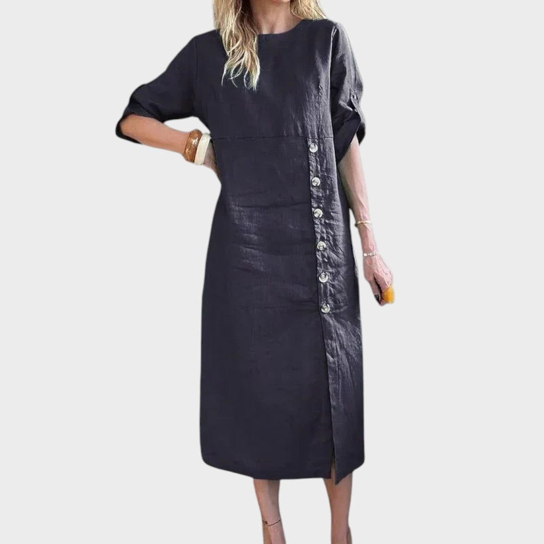 Adélia | Vestido De Algodón Y Lino Con Botones