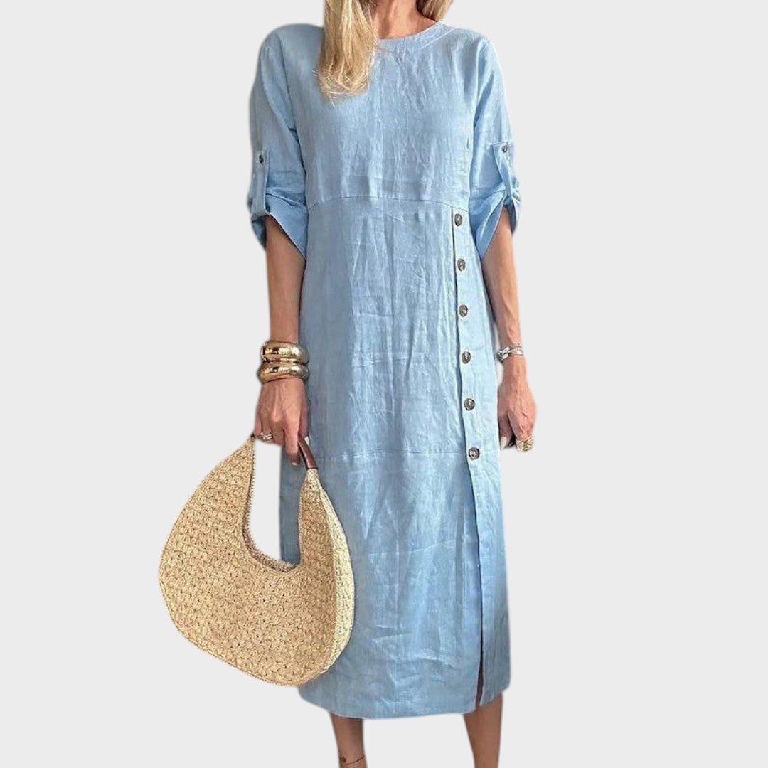 Adélia | Vestido De Algodón Y Lino Con Botones